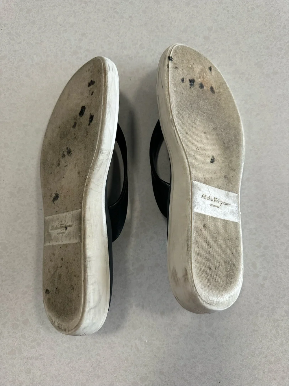 Salvatore Ferragamo Black and White Rubber Flip Flops